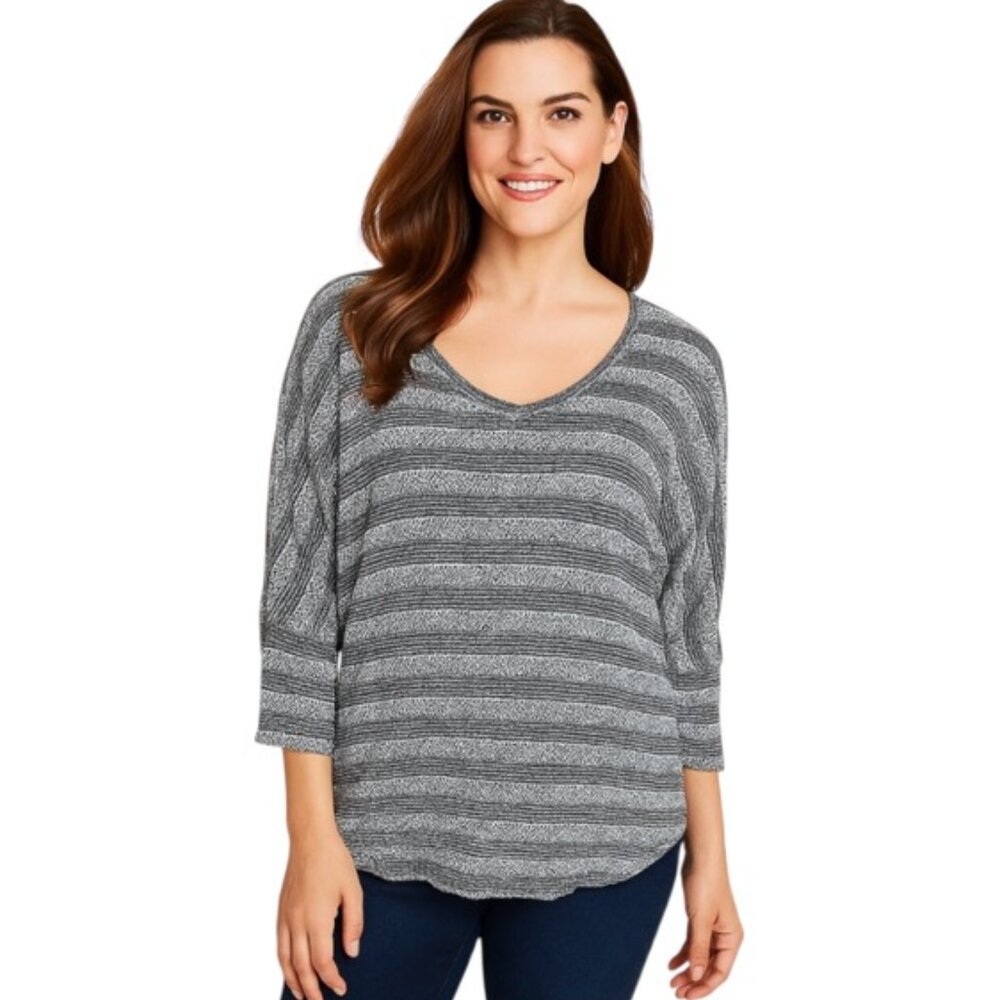 Splendid Medium Marled V Neck1/2 Dolman Sleeve Striped Sweater